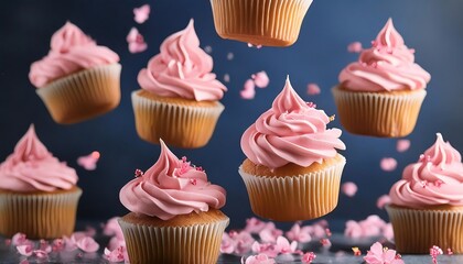 Floating Pink Frosted Cupcakes with Sprinkles
