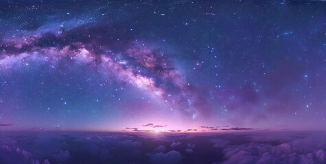 Milky Way Galaxy Above Purple Clouds