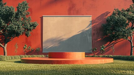 Elegant podium on luxurious lawn, vibrant billboard mockup, and sophisticated color scheme. Perfect for elite gatherings.