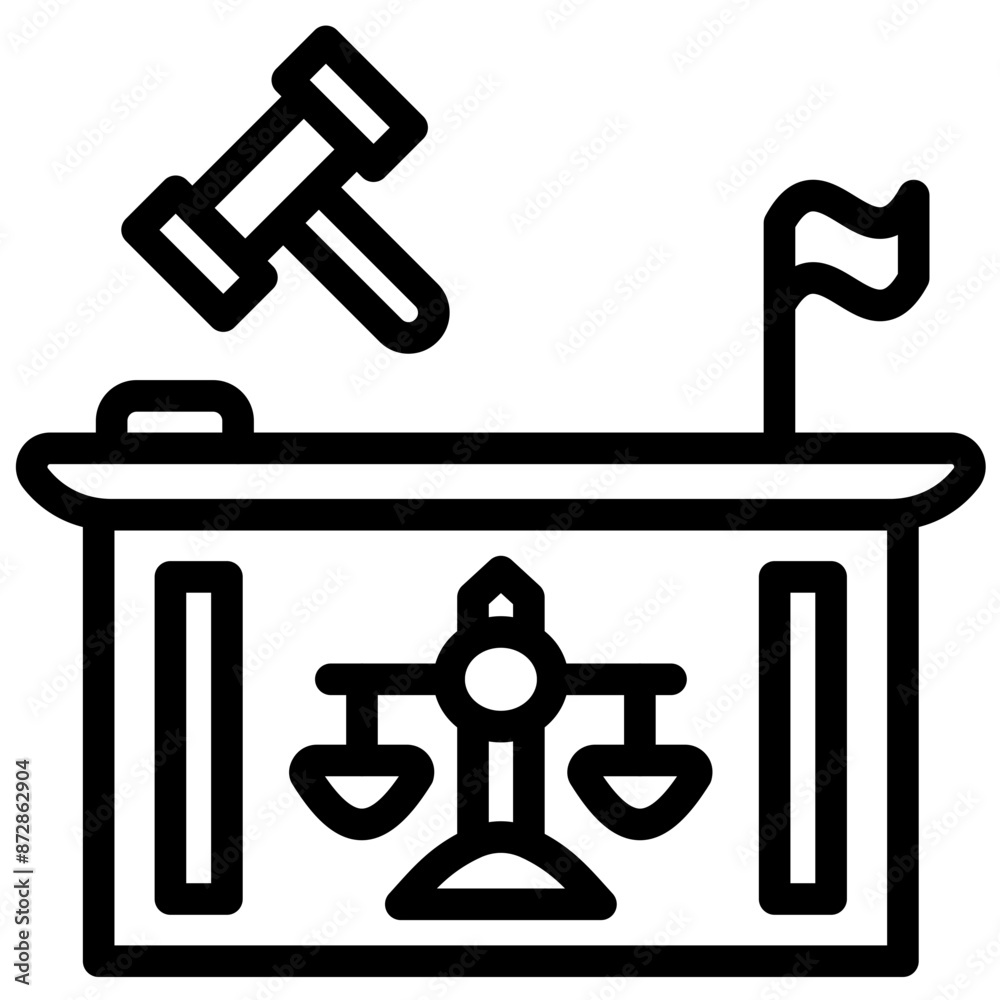 Poster courtroom vector icon illustration of law & legislation iconset.