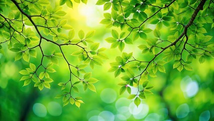 Obraz premium Branch of a tree with vibrant green leaves, foliage, nature, growth, botany, flora, greenery, outdoor, forest, environment