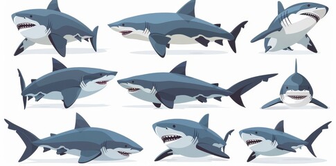 Obraz premium Character illustration of a marine predator fish or a big sea shark. Illustration isolated icons.