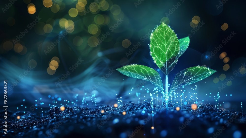 Leinwandbilder isolated illustration in 3d of a sprouting sprout of a plant. biotechnology concept. low poly design