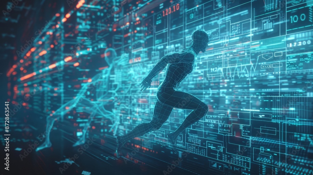Poster sports science technology interface with a running man concept