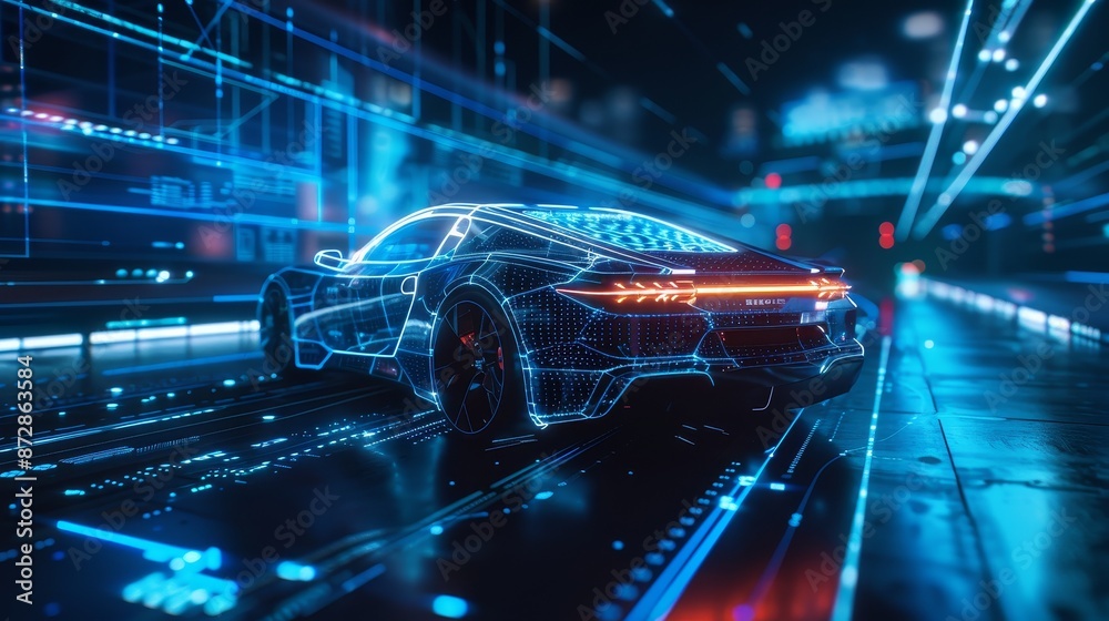 Poster The user interface GUI was designed with hologram car style. Hardware diagnosis of the car's condition was performed by scanning. A futuristic infographic interface was used to analyze and diagnose