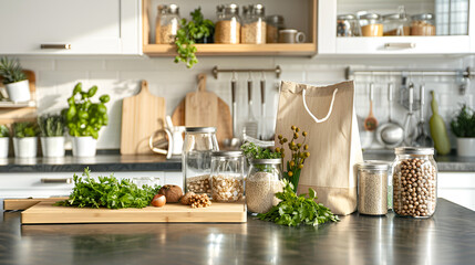 Eco-Friendly Kitchen with Fresh Herbs and Ingredients