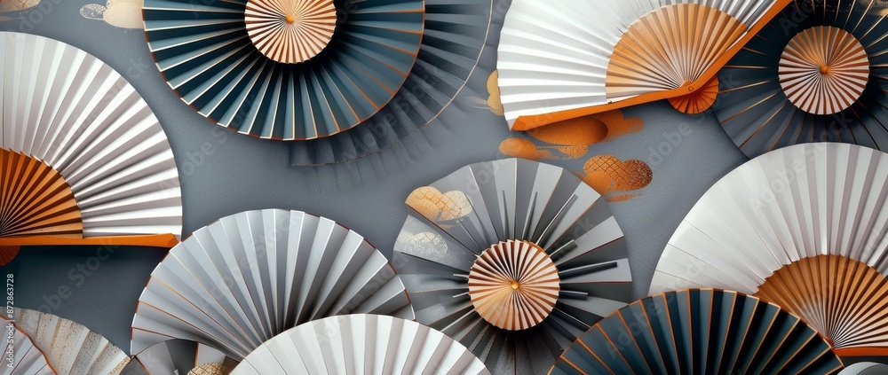 Poster stylish japanese template. geometric background with umbrella and abstract elements. wallpaper in ch