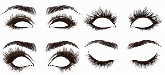 Fototapeta premium The eyelashes logo modern set is isolated on a white background. The icon collection for closed eyes contains icons for makeup
