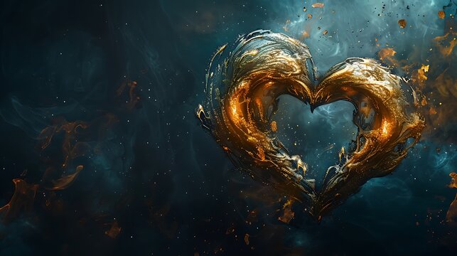 A pair of intertwined golden hearts floating above a sea of darkness, bound together by an eternal love.