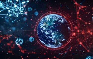 Obraz premium Earth Surrounded by Virus Particles and Digital Connections