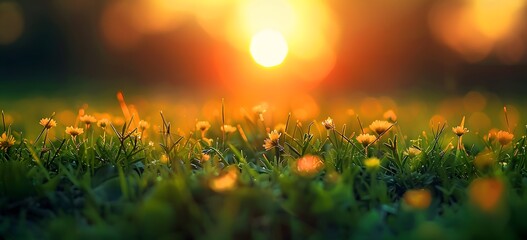 Sunset Meadow with Tiny Yellow Flowers