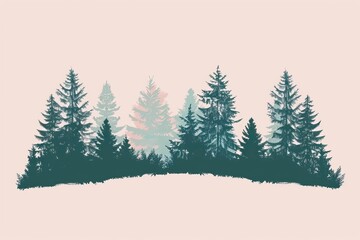 Obraz premium Isolated white background with green tree border. Foliage of forest greenery and conifers. Flat cartoon illustration of forest foliage and conifers.