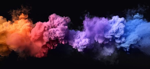 Magic explosion effect with colorful clouds. Isolated smoke cumulus elements of gas explosion effect and promo flash black.