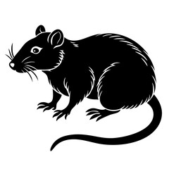 Solid black outline mouse animal Vector Illustration: Adorable Feline Design