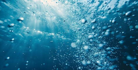 Underwater Bubbles with Sun Rays and Light