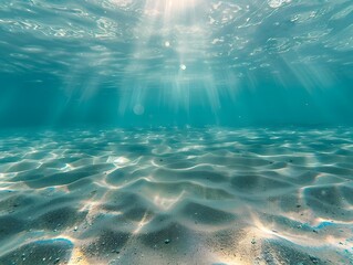 Fototapeta premium Underwater Sunbeams Illuminating Sandy Ocean Floor