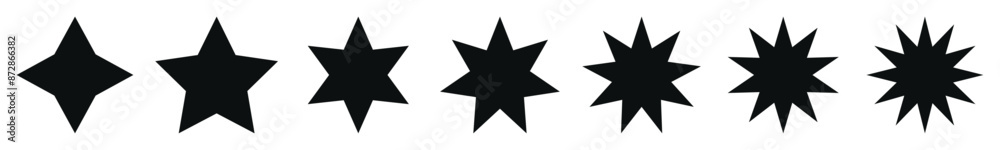 Wall mural abstract geometric star shapes vector set with different points. isolated elements.