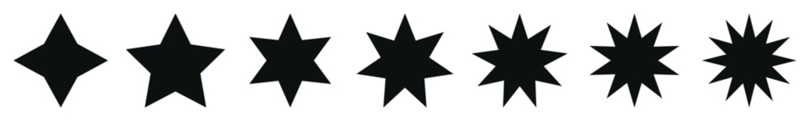 Obraz premium Abstract geometric star shapes vector set with different points. Isolated elements.