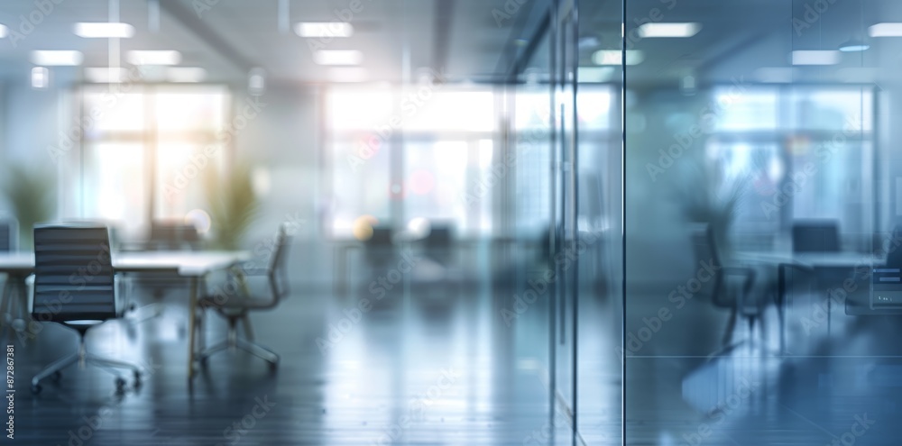 Leinwandbilder background for designing with blurred empty open space office. abstract light bokeh at office interi