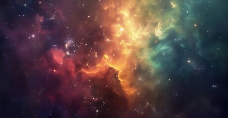 A colorful nebula with stars in the background