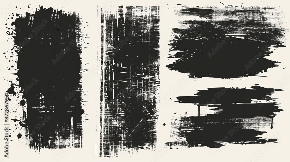 Poster modern paintbrush set. grunge design elements. rectangle text boxes.