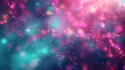 A science presentation template with a vibrant Plexus background in turquoise and magenta, minimalistic and ultra HD quality