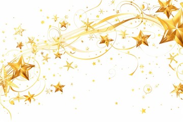 A cartoon of golden xmas swirls decorated with yellow stars and shimmering particles.