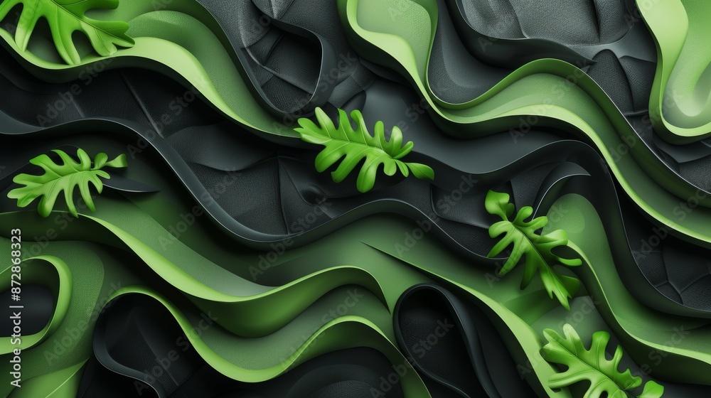 Fototapete In black and green, the dark is light with gradient. With templates, there is a metal texture soft lines tech gradient abstract diagonal background silver black smooth.