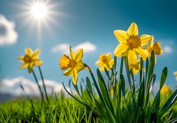 Fototapeta premium Sunny Day Daffodils in Green Grass