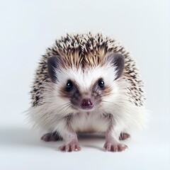Obraz premium Cute baby hedgehog with tiny paws and spines on a white background. 