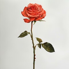 Detailed rose painting with a single stem on a white background.