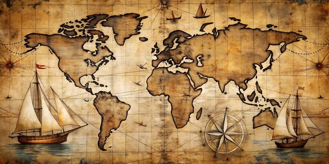 Naklejka premium An Artistic Depiction of Adventure Through Historic Cartography