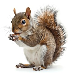 Obraz premium Playful Squirrel with a Bushy Tail Holding an Acorn on a Clean White Background