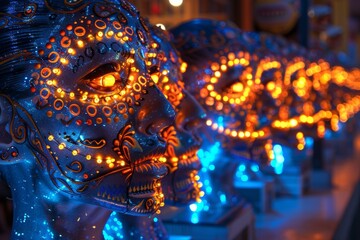 Vibrant illustration of a traditional Mexican village with colorful houses and festive decorations, showcasing cultural heritage and lively scenery in a detailed, artistic design.