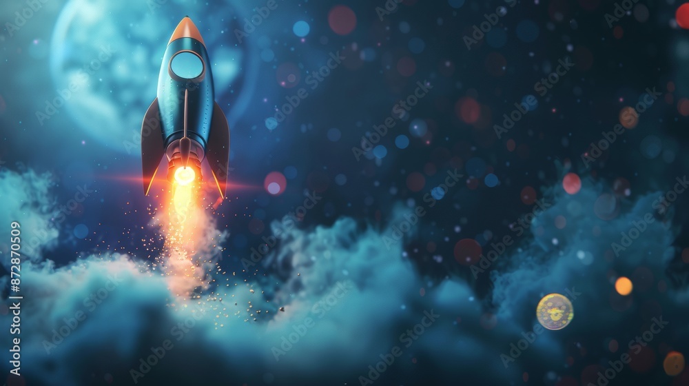 Leinwandbilder the concept of hello winter with a low poly style design. abstract blue hand with rocket launch on a