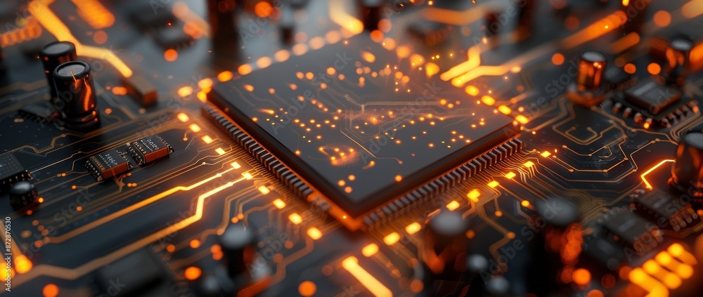 Poster cellphone chip and cpu. phone repair and maintenance banner. disassembled cellphone components. conc