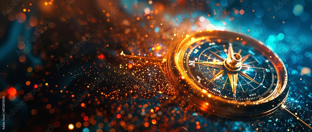 Poster This design shows a compass pointing to the New Year of 2024. The design consists of a low polygonal design. A geometric background and wireframe light structure. This is a modern 3D graphic concept.