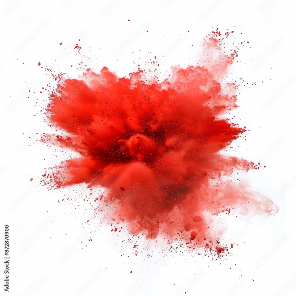 Sticker 3D realistic chili powder splatters, spice bursts, dust explosions, and paint clouds elements isolated on white background.