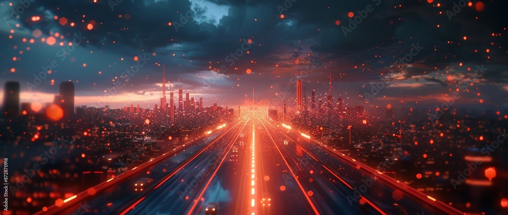 Aufkleber Design for a smart city concept with a polygon pattern and speed line light, as well as big data connection technology.