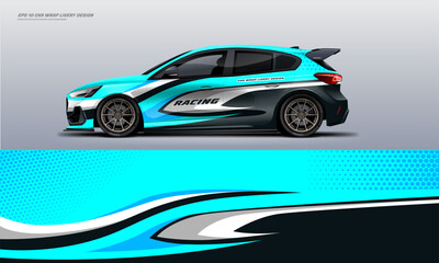 Racing Car branding mockup with racing wrap decal or livery design hatchback