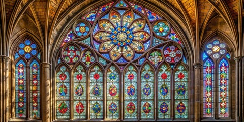 Obraz premium Cathedral church stained glass window featuring medieval gothic design, cathedral, church, ancient, medieval