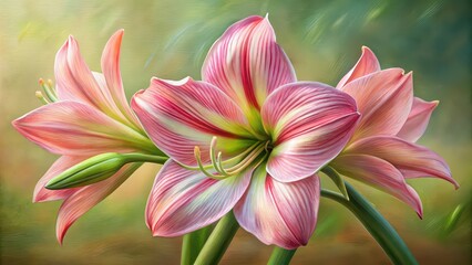 Obraz premium Close-up oil painting of a pink amaryllis with intricate details and subtle color gradients, pink, amaryllis