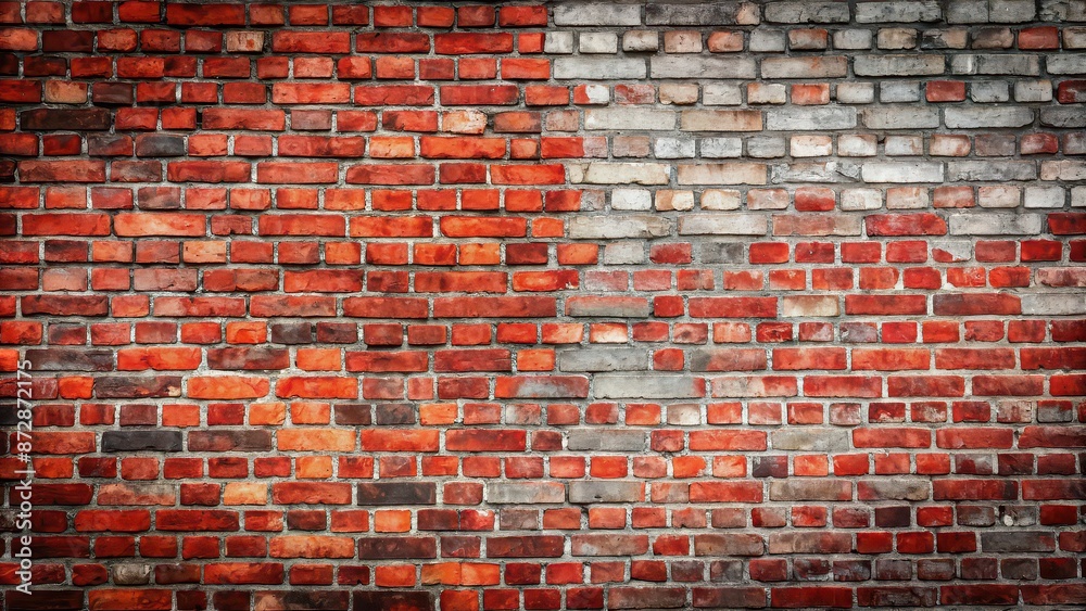 Poster Red and gray old brick wall with various shades, brick, wall, texture, vintage, aged, weathered, worn, background