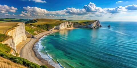 Scenic view of the English South Coast, with cliffs, beaches, and clear blue waters, scenic, English South Coast