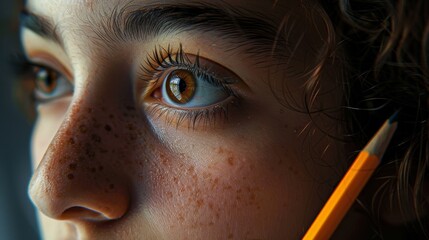 Close up of attentive student in realistic educational setting, focused on learning