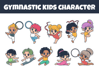 Gymnastic kids character vector illustration set