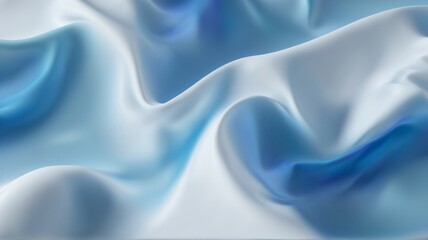 Obraz premium A mesmerizing 3D render of a flowing, abstract silk fabric. The smooth curves and gradient of blues and whites create a sense of serene elegance and tranquil movement, Ethereal Dance of Blue and White