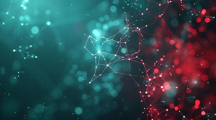 A simple science template with a Plexus background in red and teal, sleek design and ultra HD quality