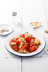 Traditional Italian salad with tomatoes and bread
