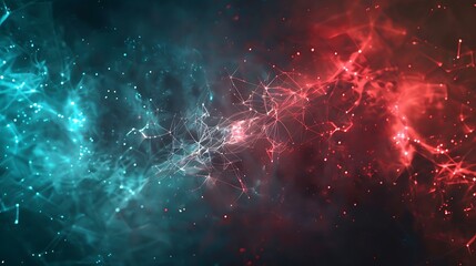 A simple science template with a Plexus background in red and teal, sleek design and ultra HD quality